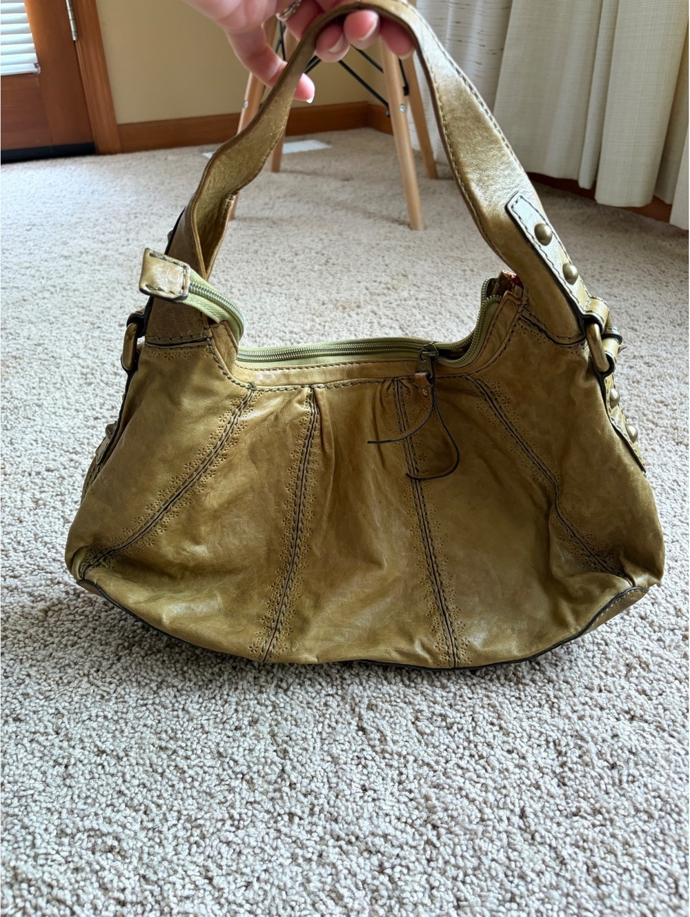 Fossil Talita Women's green / yellow Genuine Leather Boho Shoulder Bag 8"x16"x4"